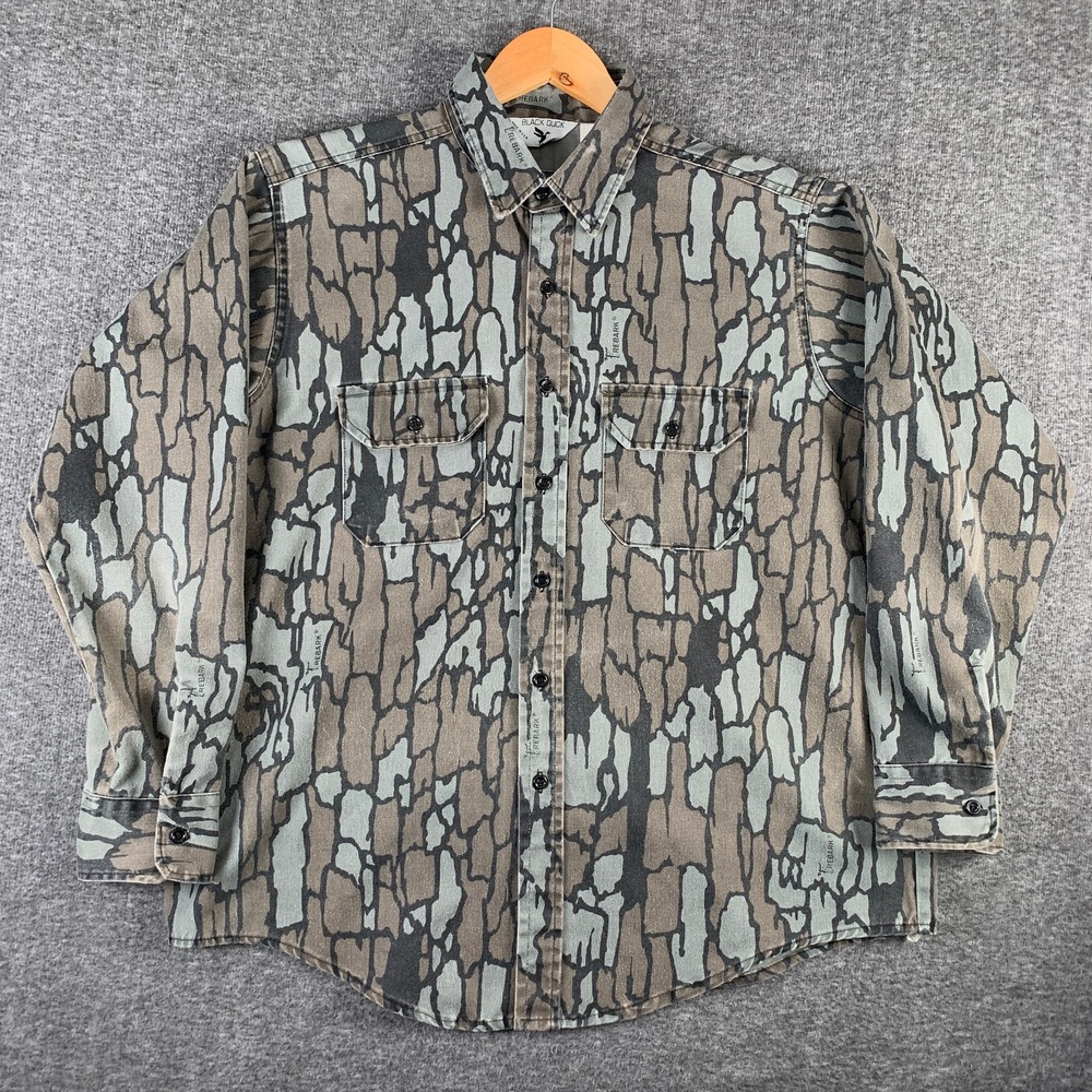 Vintage Black Duck Camo Shirt Men Extra Large Trebark Hunting Outdoors USA Made